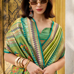 Felicitous Mehndi Paithani Silk Saree With Devastating Blouse Piece