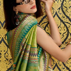 Felicitous Mehndi Paithani Silk Saree With Devastating Blouse Piece
