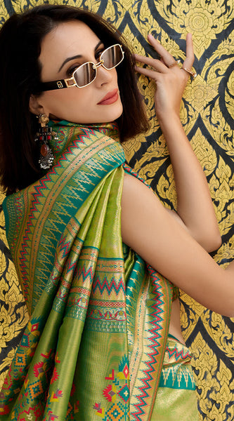 Felicitous Mehndi Paithani Silk Saree With Devastating Blouse Piece