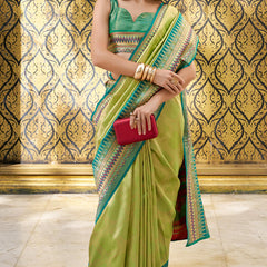 Felicitous Mehndi Paithani Silk Saree With Devastating Blouse Piece
