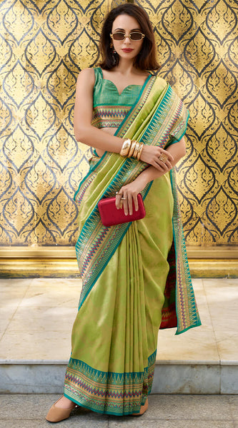 Felicitous Mehndi Paithani Silk Saree With Devastating Blouse Piece