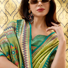 Felicitous Mehndi Paithani Silk Saree With Devastating Blouse Piece
