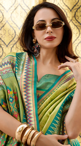 Felicitous Mehndi Paithani Silk Saree With Devastating Blouse Piece
