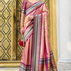 Forbearance Pink Paithani Silk Saree With Excellent Blouse Piece