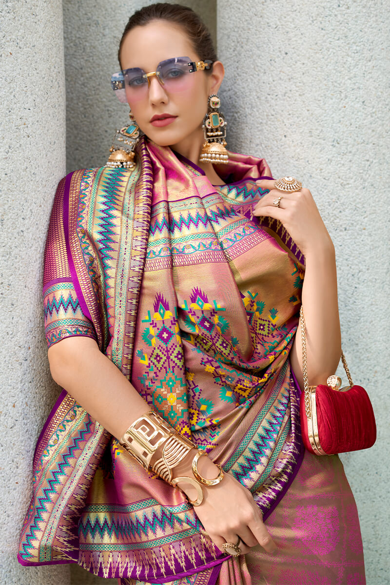 Forbearance Pink Paithani Silk Saree With Excellent Blouse Piece