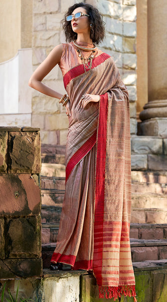 Staring Brown Cotton Silk Saree With Appealing Blouse Piece