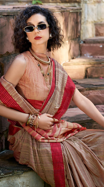 Staring Brown Cotton Silk Saree With Appealing Blouse Piece