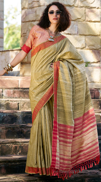 Conflate Green Cotton Silk Saree With Desuetude Blouse Piece