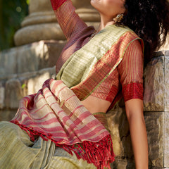 Conflate Green Cotton Silk Saree With Desuetude Blouse Piece