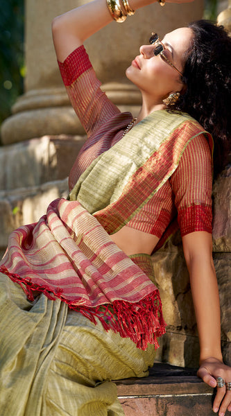 Conflate Green Cotton Silk Saree With Desuetude Blouse Piece