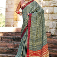 Lagniappe Dark Green Cotton Silk Saree With Vestigial Blouse Piece