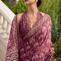Quixotic Wine Printed Mul Cotton Saree With Embellished Blouse Piece