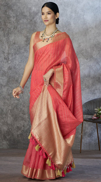 Proficient Red Cotton Silk Saree With Improbable Blouse Piece