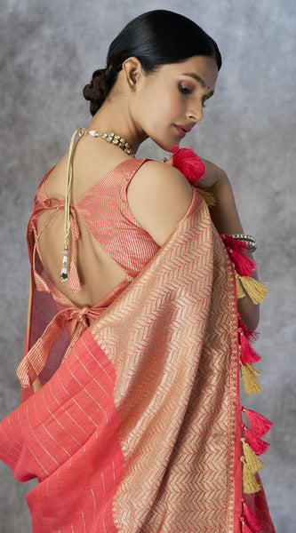 Proficient Red Cotton Silk Saree With Improbable Blouse Piece