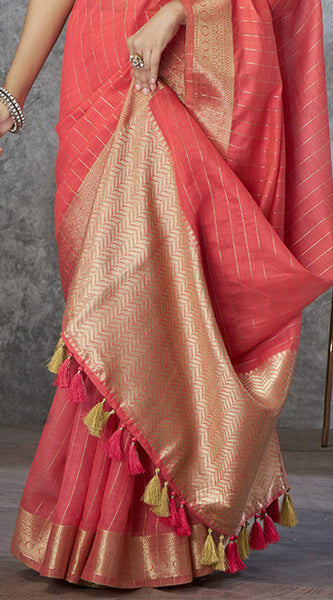 Proficient Red Cotton Silk Saree With Improbable Blouse Piece