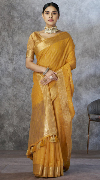 Profuse Mustard Cotton Silk Saree With Panache Blouse Piece