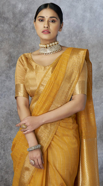 Profuse Mustard Cotton Silk Saree With Panache Blouse Piece