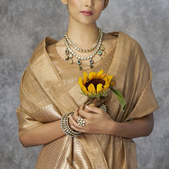 Cynosure Beige Cotton Silk Saree With Tantalizing Blouse Piece