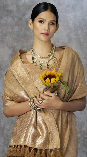 Cynosure Beige Cotton Silk Saree With Tantalizing Blouse Piece