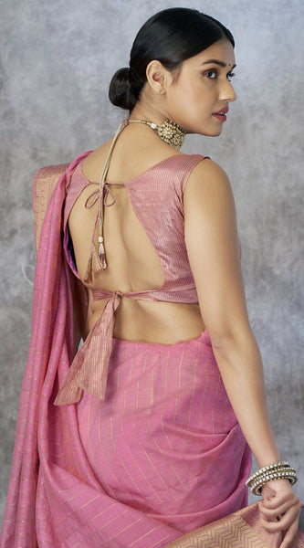 Engaging Pink Cotton Silk Saree With Petrichor Blouse Piece