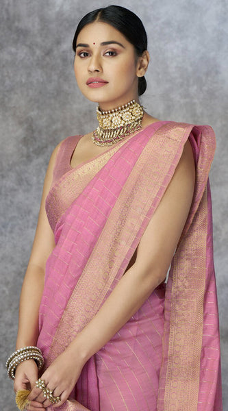 Engaging Pink Cotton Silk Saree With Petrichor Blouse Piece