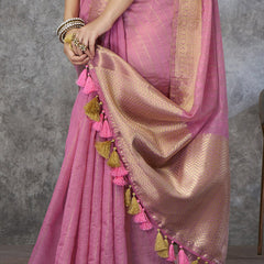Engaging Pink Cotton Silk Saree With Petrichor Blouse Piece