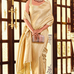 Chatoyant Yellow Kanjivaram Silk Saree With Effervescent Blouse Piece