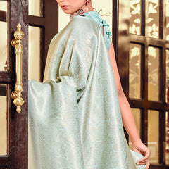 Lagniappe Pista Kanjivaram Silk Saree With Ratatouille Blouse Piece