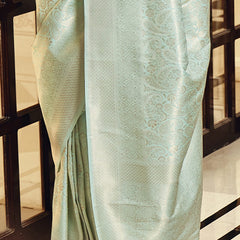 Lagniappe Pista Kanjivaram Silk Saree With Ratatouille Blouse Piece
