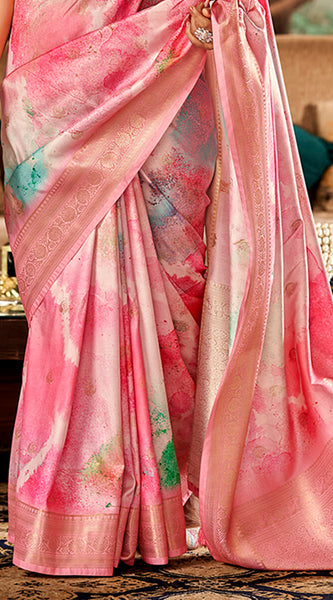 Ravishing Pink Digital Printed Soft Silk Saree With Jazzy Blouse Piece