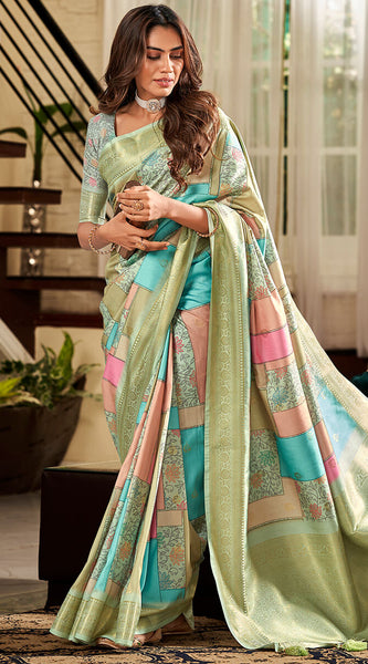 Cynosure Multicolor Digital Printed Soft Silk Saree With Fugacious Blouse Piece