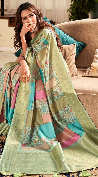 Cynosure Multicolor Digital Printed Soft Silk Saree With Fugacious Blouse Piece