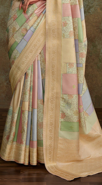 Demesne Pista Digital Printed Soft Silk Saree With Efflorescence Blouse Piece