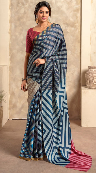 Excellent Grey Digital Printed Soft Silk Saree With Excellent Blouse Piece
