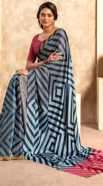 Excellent Grey Digital Printed Soft Silk Saree With Excellent Blouse Piece