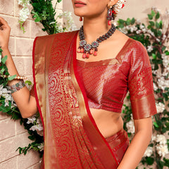 Marvellous Red Kanjivaram Silk Saree With Staring Blouse Piece