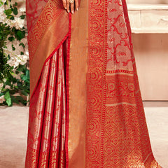 Marvellous Red Kanjivaram Silk Saree With Staring Blouse Piece