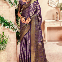Preferable Purple Kanjivaram Silk Saree With Desirable Blouse Piece
