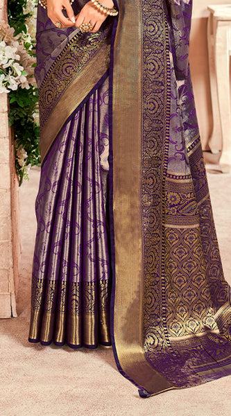 Preferable Purple Kanjivaram Silk Saree With Desirable Blouse Piece
