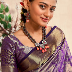 Preferable Purple Kanjivaram Silk Saree With Desirable Blouse Piece