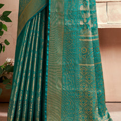 Fairytale Turquoise Kanjivaram Silk Saree With Comely Blouse Piece