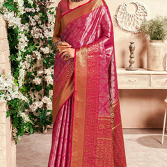 Panoply Dark Pink Kanjivaram Silk Saree With Woebegone Blouse Piece
