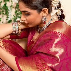 Panoply Dark Pink Kanjivaram Silk Saree With Woebegone Blouse Piece