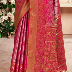 Panoply Dark Pink Kanjivaram Silk Saree With Woebegone Blouse Piece