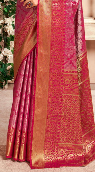 Panoply Dark Pink Kanjivaram Silk Saree With Woebegone Blouse Piece