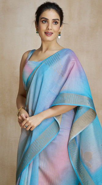 Woebegone Sky Soft Banarasi Silk Saree With Palimpsest Blouse Piece