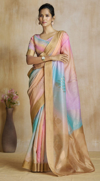 Sempiternal Multicolor Soft Banarasi Silk Saree With Amiable Blouse Piece