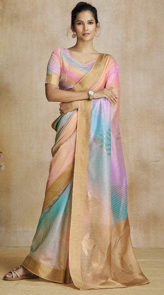 Sempiternal Multicolor Soft Banarasi Silk Saree With Amiable Blouse Piece