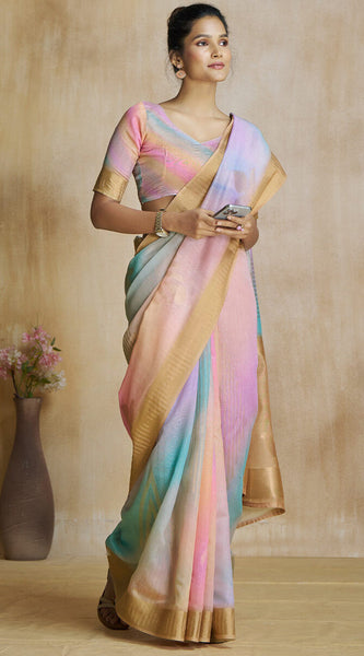 Sempiternal Multicolor Soft Banarasi Silk Saree With Amiable Blouse Piece