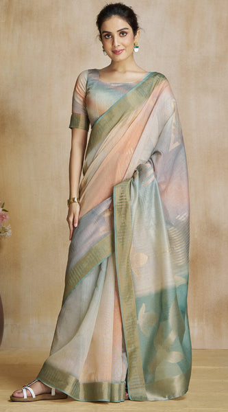 Enchanting Grey Soft Banarasi Silk Saree With Jubilant Blouse Piece